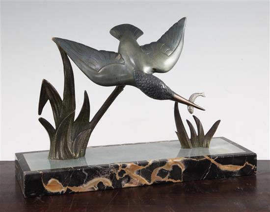 French Art Deco patinated bronze model of a kingfisher